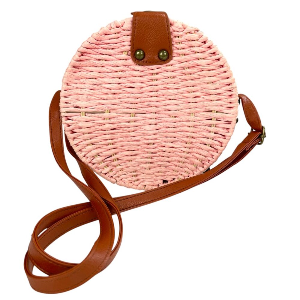 Pink and Brown Woven Shoulder Bag